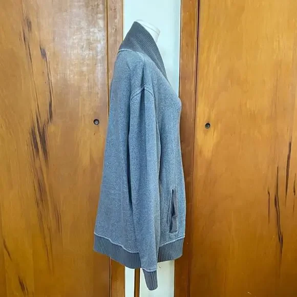 Men’s Light Gray Shawl Collar Cardigan Buttons Pockets Grandpa - Picture 6 of 10